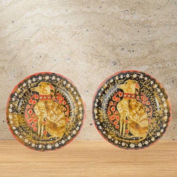 2 Ea Anthropologie Cornelia O’Donovan A PLATE FOR WALNUT BROWNIES Plate with Dog - Picture 2 of 5